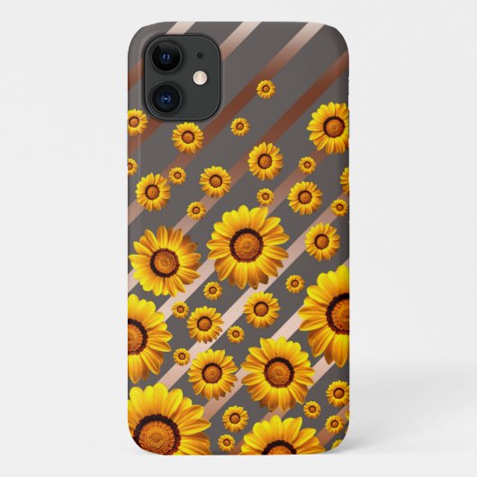 灰色の茶色の花に美しい黄色のストライプ花 Case-Mate iPhoneケース (裏面)