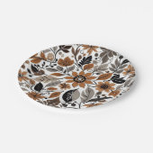 灰色の茶色の花柄の秋結婚の ペーパープレート (アングル)