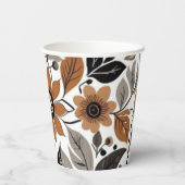 灰色の茶色の花柄の秋結婚の 紙コップ (裏面)