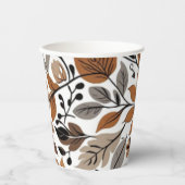 灰色の茶色の花柄の秋結婚の 紙コップ (正面)