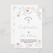 灰色の葉とバラの確認 招待状 (正面/裏面)