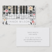 灰色の葉とバラピアニスト音楽先生 名刺 (正面/裏面)