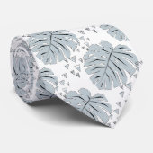 灰色の葉モンテラの白 ネクタイ (ロール)