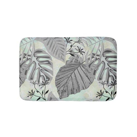 灰色の葉熱帯の花。 バスマット (正面)