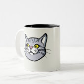 灰色の虎猫猫のスケッチのマグ ツートーンマグカップ (正面左)
