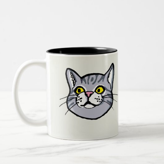 灰色の虎猫猫のスケッチのマグ ツートーンマグカップ (左)