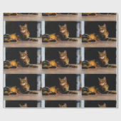 灰色の虎猫猫の包装紙 ラッピングペーパー (フラット)