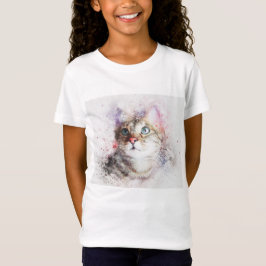 灰色の虎猫猫のTシャツの女の子 Tシャツ