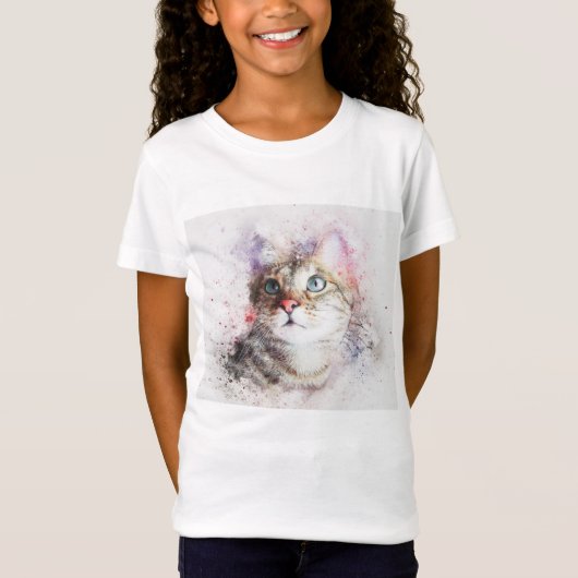 灰色の虎猫猫のTシャツの女の子 Tシャツ (正面)