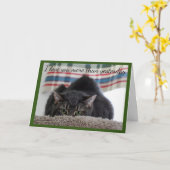 灰色の虎猫猫愛 カード (黄色い花)