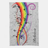 灰色の虹の黒い音符 キッチンタオル (縦)