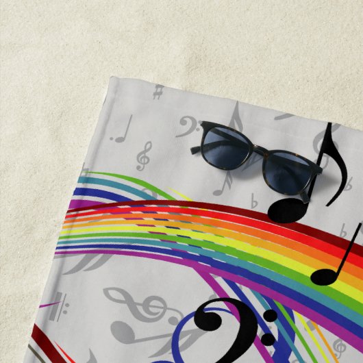 灰色の虹の黒い音符 ビーチタオル (インサイチュ)
