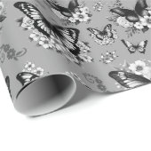 灰色の蝶のパターンの贈り物 ラッピングペーパー (ロールコーナー)