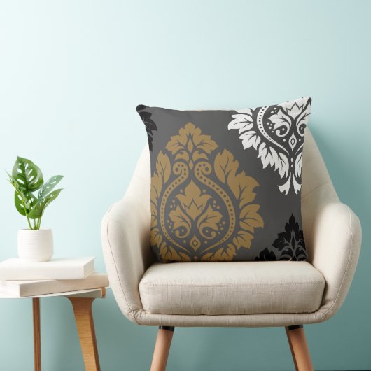 灰色の装飾的なダマスク織の芸術Iの金ゴールドの白黒 クッション (椅子)