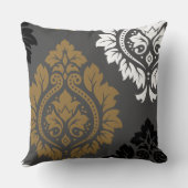 灰色の装飾的なダマスク織の芸術Iの金ゴールドの白黒 クッション (裏面)