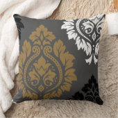 灰色の装飾的なダマスク織の芸術Iの金ゴールドの白黒 クッション (ブランケット)
