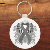 灰色の認識度リボン（翼あり） キーホルダー (正面)