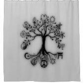 灰色の調和及び宗教生命の樹 シャワーカーテン (正面)