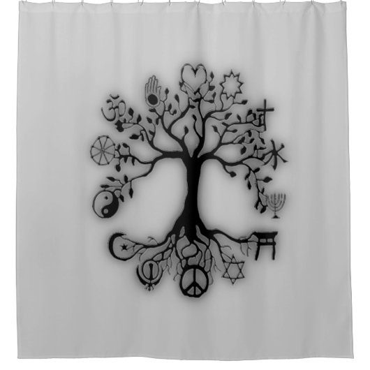 灰色の調和及び宗教生命の樹 シャワーカーテン (正面)