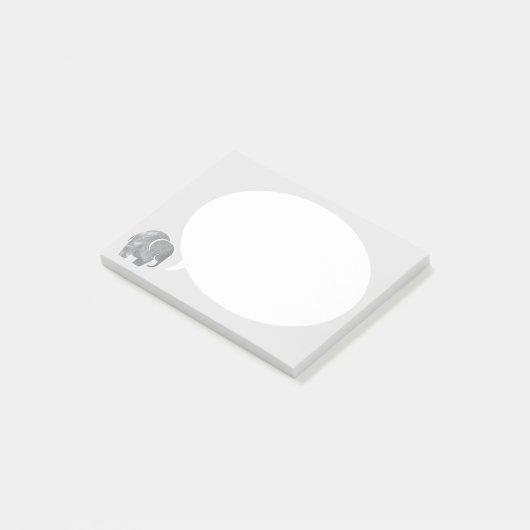 灰色の象と音声バブルをグレーに淡い色の表示 ポストイット (アングル)