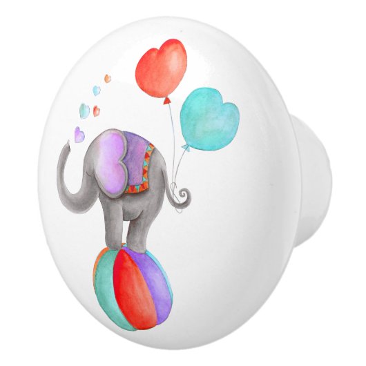 灰色の象のウィムシーな水色のサーカスのドアノブ セラミックノブ (右)