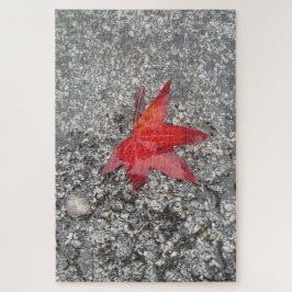 灰色の質感の道路に雨の赤い秋の葉 ジグソーパズル