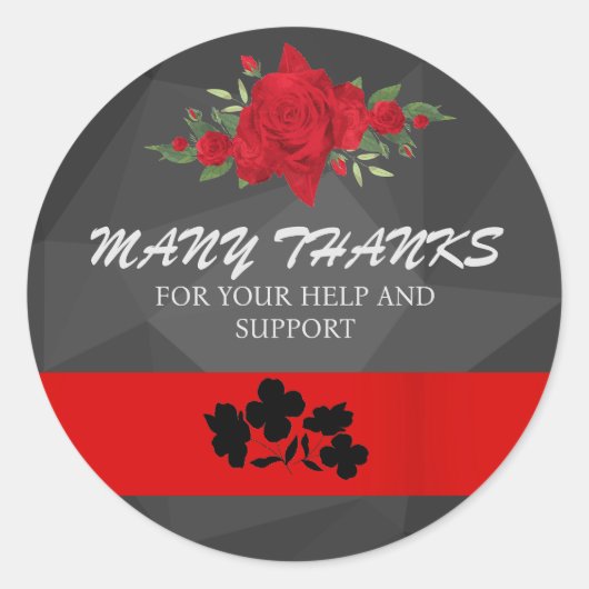 灰色の赤いフローラグラデーショエレガントンモダンかわいい ラウンドシール (正面)