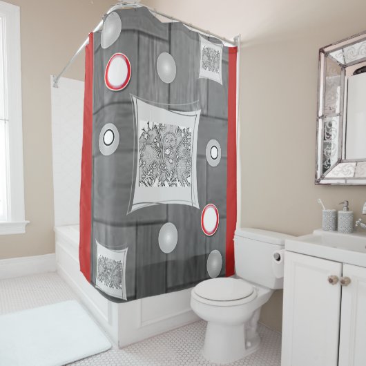 灰色の赤い白いショーカーテン シャワーカーテン (インサイチュ)
