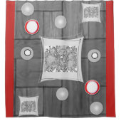 灰色の赤い白いショーカーテン シャワーカーテン (正面)