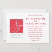 灰色の赤く白いイニシャルのシンプルな結婚披露宴 招待状 (裏面)