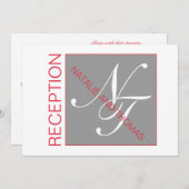 灰色の赤く白いイニシャルのシンプルな結婚披露宴 招待状 (正面/裏面)