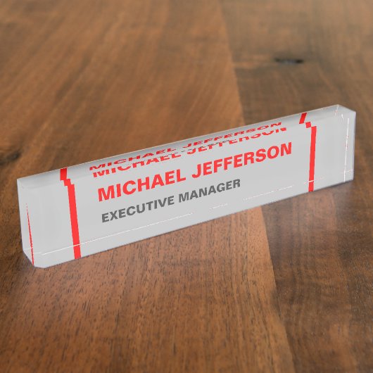 灰色の赤のミニマルモダンコンテンポラリー者 デスクネームプレート (側面)