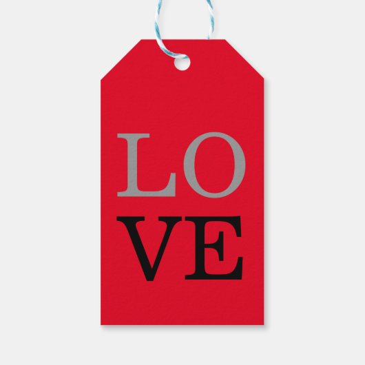 灰色の赤の背景の結婚愛 ギフトタグ (裏面)