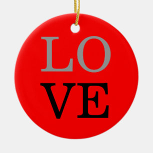 灰色の赤の背景の結婚愛 セラミックオーナメント