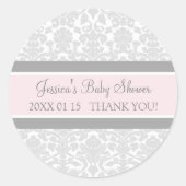 灰色の赤面のダマスク織のベビーシャワーの好意のステッカー ラウンドシール (正面)