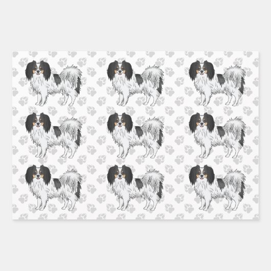 灰色の足を持つトリコラーファレーヌカワイトカートゥーンドッグ ラッピングペーパーシート (正面2)