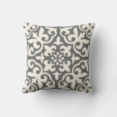 灰色の農家のタイルの枕及びクリーム色またはオフホワイト クッション (裏面)