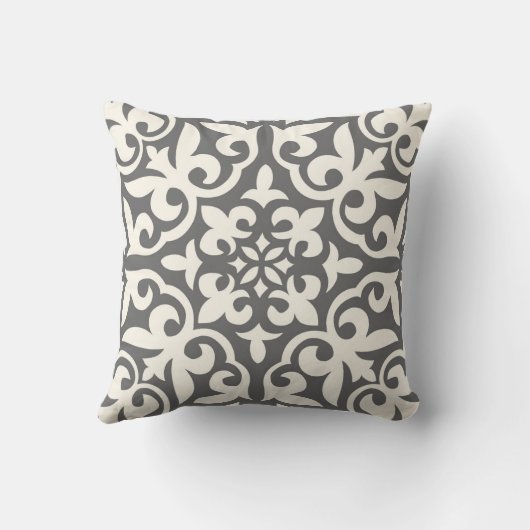 灰色の農家のタイルの枕及びクリーム色またはオフホワイト クッション (裏面)