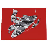 灰色の迷彩パターンのスノーモービル ラージペーパーバッグ (正面)