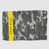 灰色の迷彩模様、お名前、パーソナライズ ゴルフタオル (横)