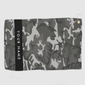 灰色の迷彩模様、お名前、パーソナライズ ゴルフタオル (横)