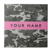 灰色の迷彩模様、お名前、パーソナライズ タイル (正面)