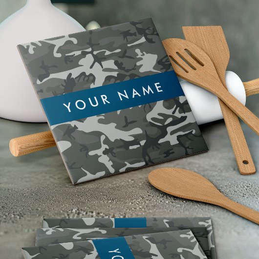 灰色の迷彩模様、お名前、パーソナライズ タイル