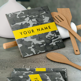 灰色の迷彩模様、お名前、パーソナライズ タイル