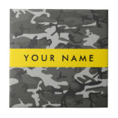 灰色の迷彩模様、お名前、パーソナライズ タイル (正面)