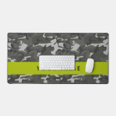 灰色の迷彩模様、お名前、パーソナライズ デスクマット (キーボード&マウス)