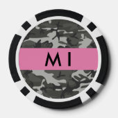 灰色の迷彩模様、お名前、パーソナライズ ポーカーチップ (裏面)