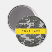 灰色の迷彩模様、お名前、パーソナライズ マグネット (正面/裏面)