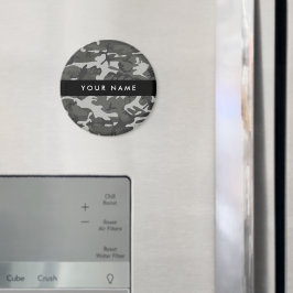 灰色の迷彩模様、お名前、パーソナライズ マグネット