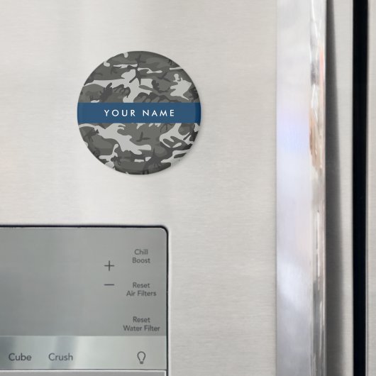 灰色の迷彩模様、お名前、パーソナライズ マグネット (インサイチュ (冷蔵庫))